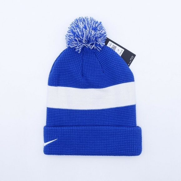 NEW Nike Unisex Adult's Authentic Removable Pom Beanie Hat DH2412-480 Blue/White - Picture 2 of 9